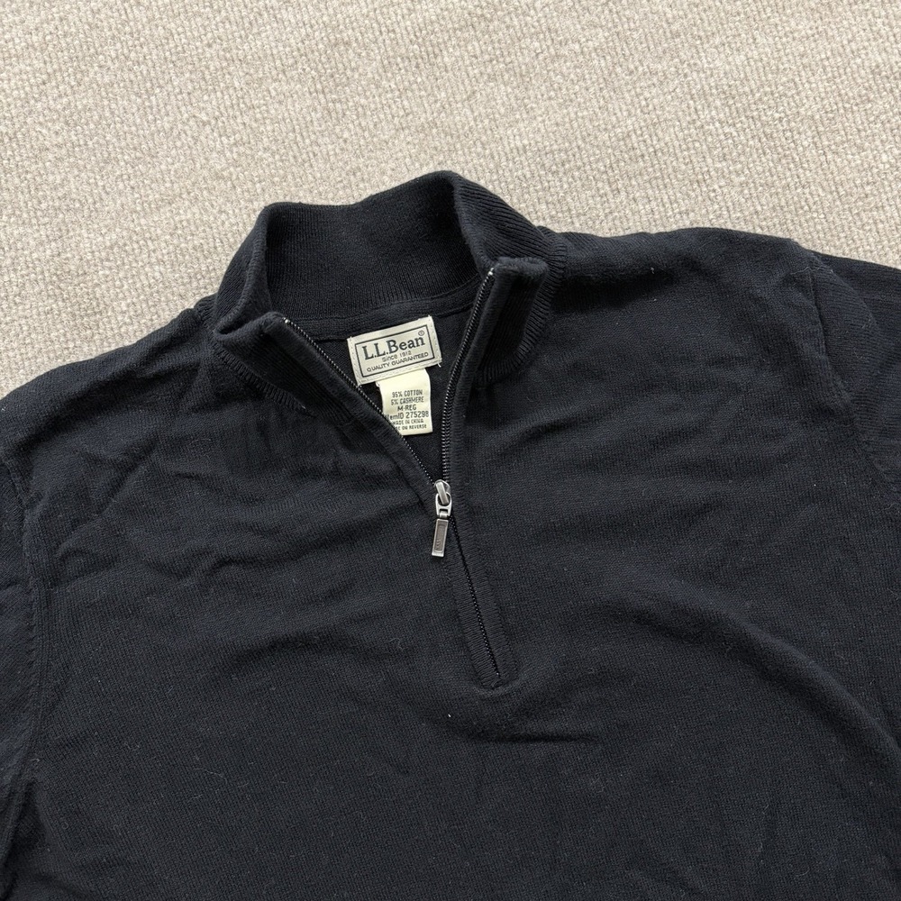 LL Bean 1/4 Zip Pullover Sweater Men's Medium Cotton Cashmere Black